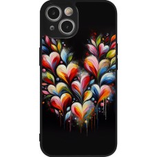 Coque iPhone 14 - Silicone rigide noir Valentine 2024 Coeur Noir Abstrait
