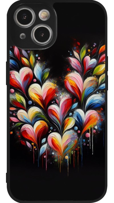 Coque iPhone 14 - Silicone rigide noir Valentine 2024 Coeur Noir Abstrait