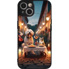Coque iPhone 14 - Silicone rigide noir Valentine 2024 Dog & Cat Candlelight