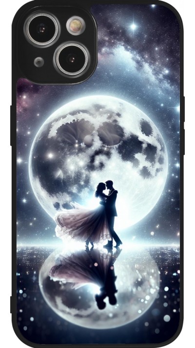 Coque iPhone 14 - Silicone rigide noir Valentine 2024 Love under the moon