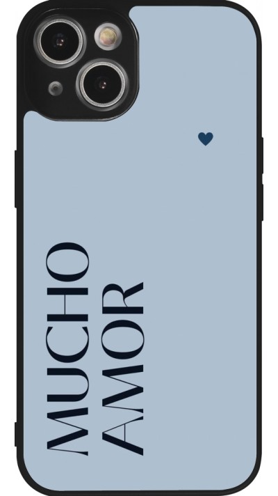 Coque iPhone 14 - Silicone rigide noir Valentine 2024 mucho amor azul
