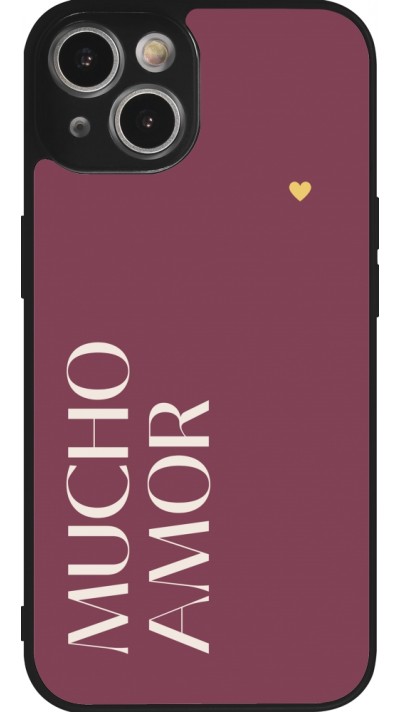Coque iPhone 14 - Silicone rigide noir Valentine 2024 mucho amor rosado