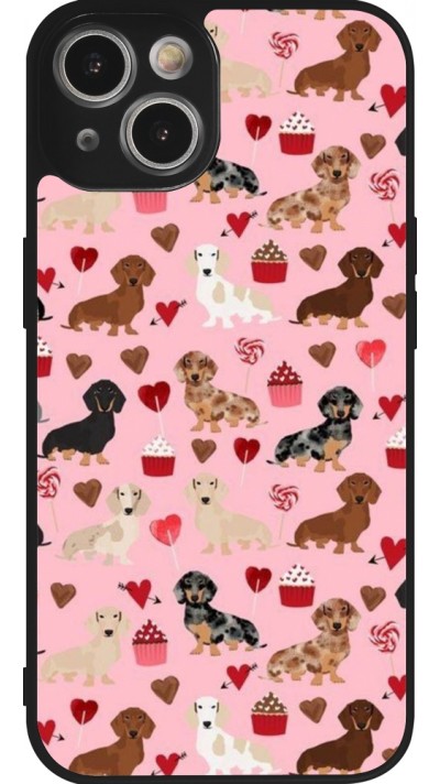 Coque iPhone 14 - Silicone rigide noir Valentine 2024 puppy love