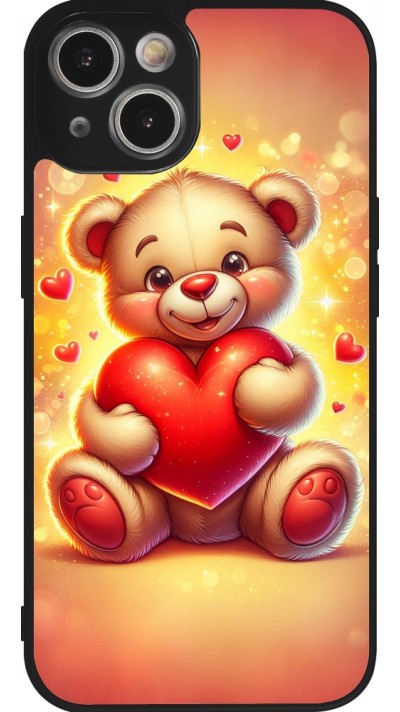 Coque iPhone 14 - Silicone rigide noir Valentine 2024 Teddy love