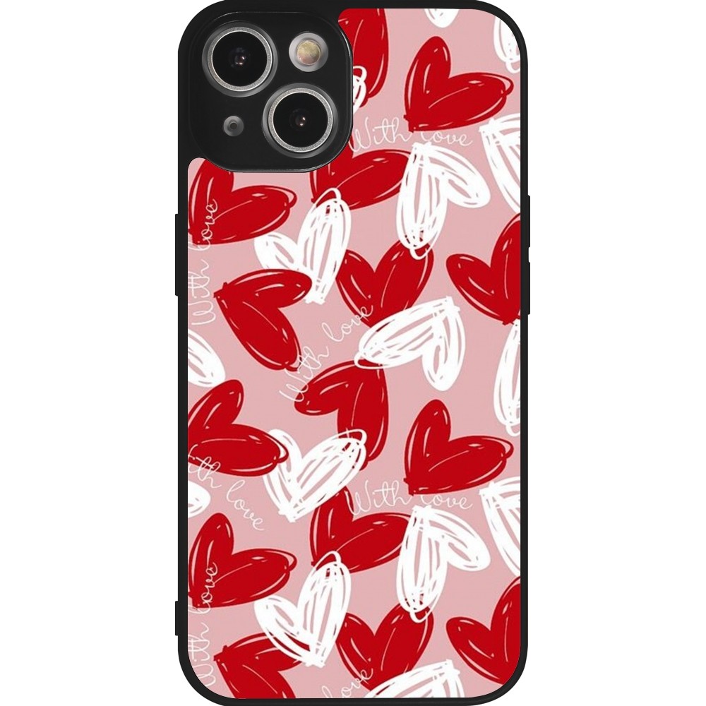 Coque iPhone 14 - Silicone rigide noir Valentine 2024 with love heart