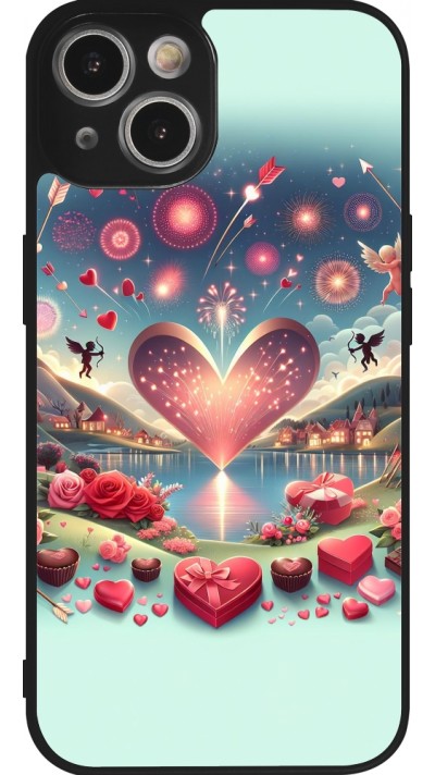 Coque iPhone 14 - Silicone rigide noir Valentine 2025 Chic