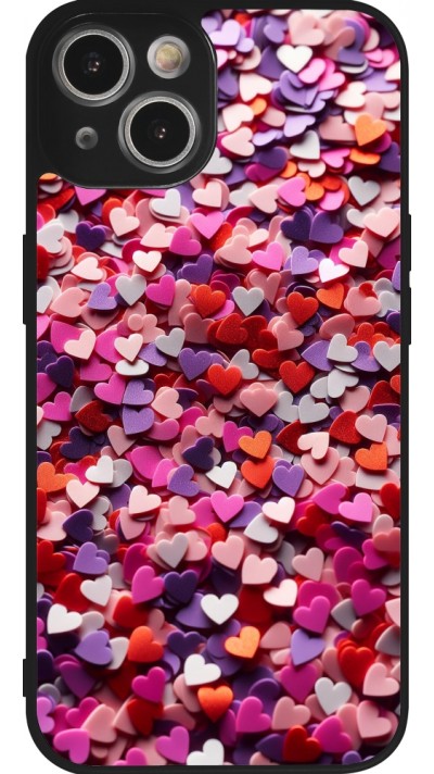 Coque iPhone 14 - Silicone rigide noir Valentine 2025 Confetti