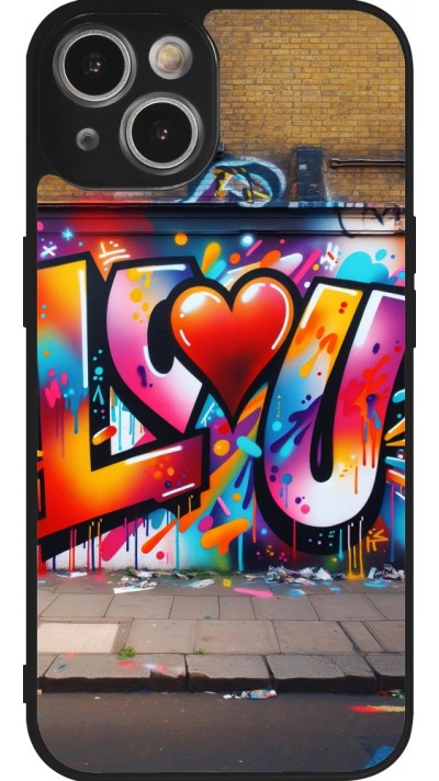 Coque iPhone 14 - Silicone rigide noir Valentine 2025 Love U Tag