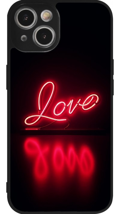 Coque iPhone 14 - Silicone rigide noir Valentine 2025 Neon Love