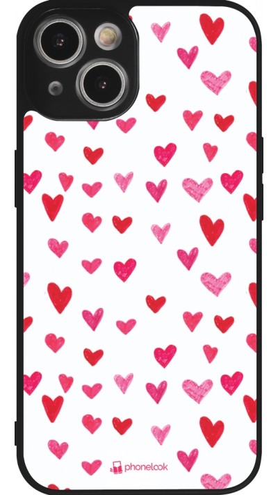 Coque iPhone 14 - Silicone rigide noir Valentine 2022 Many pink hearts