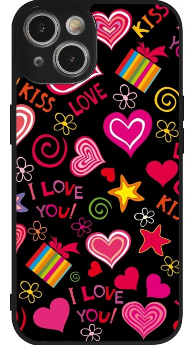 Coque iPhone 14 - Silicone rigide noir Valentine 2023 love symbols