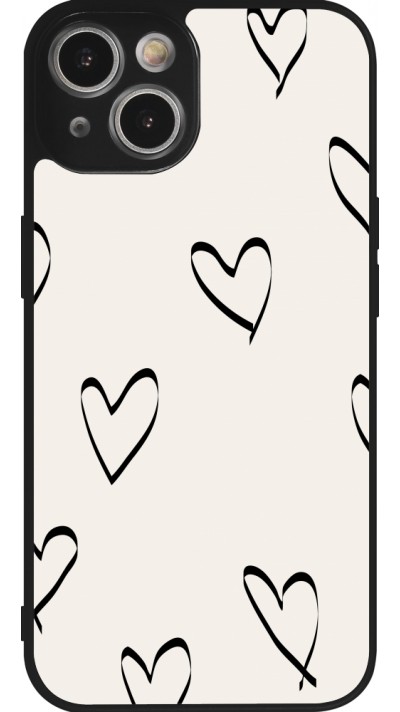 Coque iPhone 14 - Silicone rigide noir Valentine 2023 minimalist hearts
