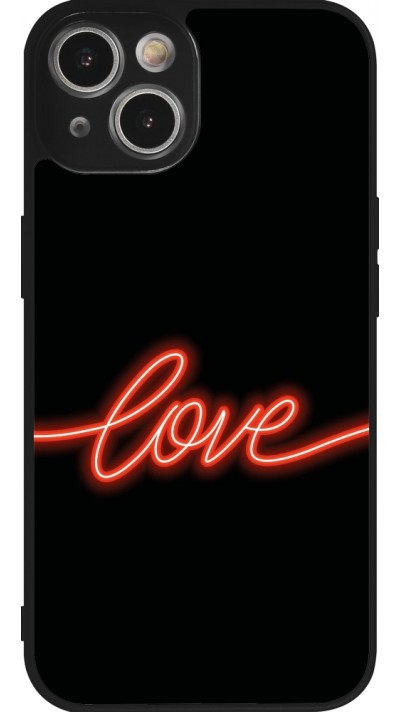Coque iPhone 14 - Silicone rigide noir Valentine 2023 neon love