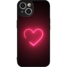 Coque iPhone 14 - Silicone rigide noir Valentine 2023 single neon heart