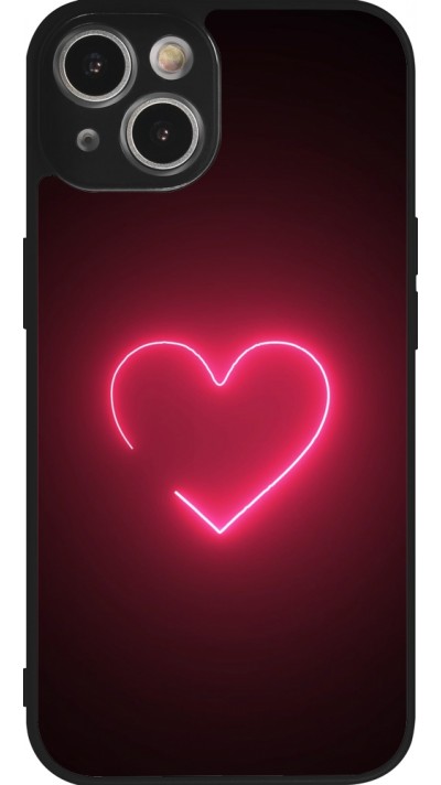 Coque iPhone 14 - Silicone rigide noir Valentine 2023 single neon heart
