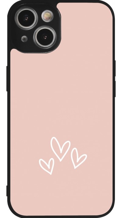 Coque iPhone 14 - Silicone rigide noir Valentine 2023 three minimalist hearts