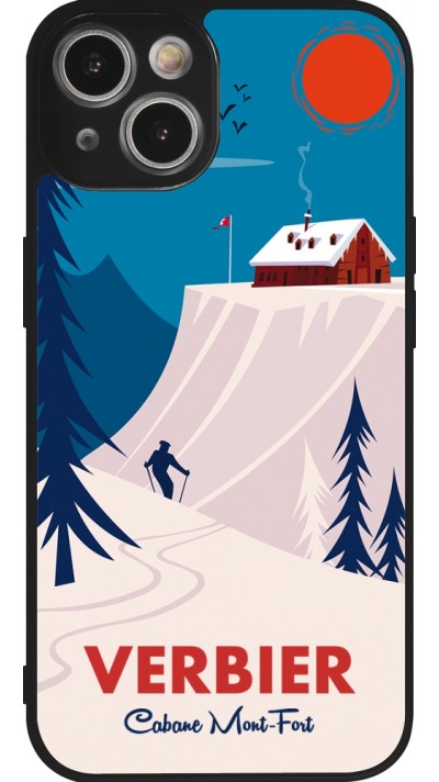 Coque iPhone 14 - Silicone rigide noir Verbier Cabane Mont-Fort
