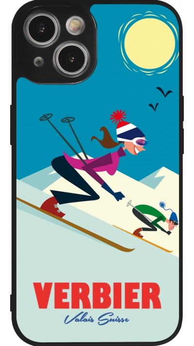 Coque iPhone 14 - Silicone rigide noir Verbier Ski Downhill