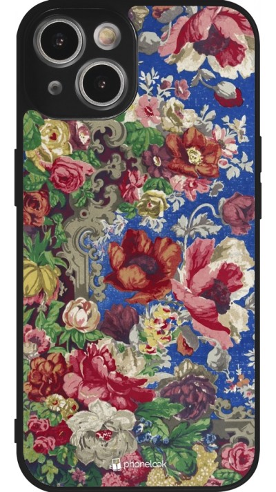 Coque iPhone 14 - Silicone rigide noir Vintage Art Flowers