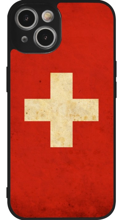 Coque iPhone 14 - Silicone rigide noir Vintage Flag SWISS