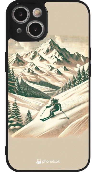 Coque iPhone 14 - Silicone rigide noir Vintage Ski Mountain