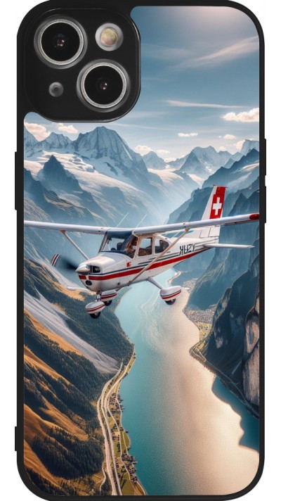 Coque iPhone 14 - Silicone rigide noir Vol Alpin Suisse