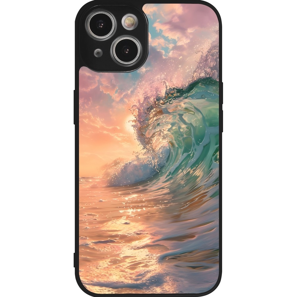 Coque iPhone 14 - Silicone rigide noir Wave Sunset