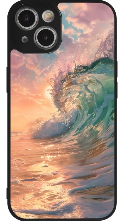 Coque iPhone 14 - Silicone rigide noir Wave Sunset