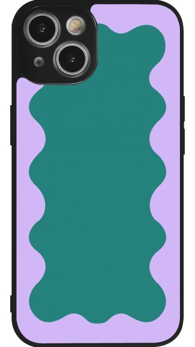 Coque iPhone 14 - Silicone rigide noir Wavy Rectangle Green Purple