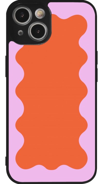 Coque iPhone 14 - Silicone rigide noir Wavy Rectangle Orange Pink