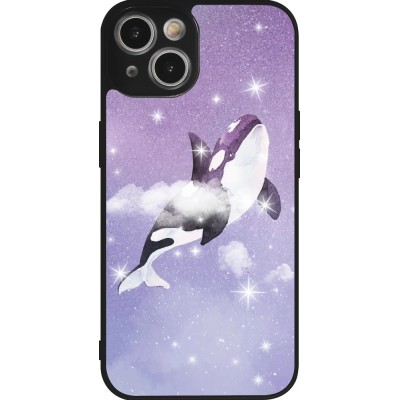 Coque iPhone 14 - Silicone rigide noir Whale in sparking stars