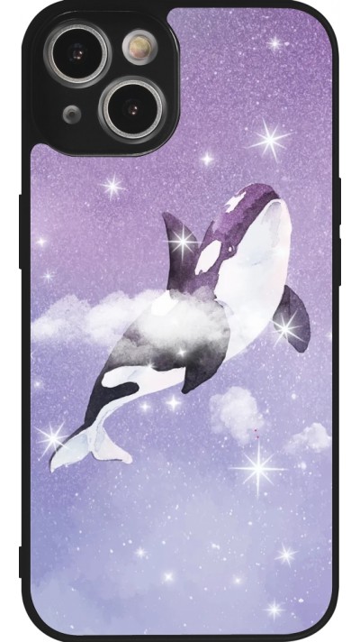 Coque iPhone 14 - Silicone rigide noir Whale in sparking stars
