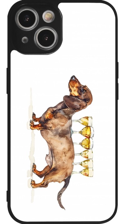Coque iPhone 14 - Silicone rigide noir Wine Teckel