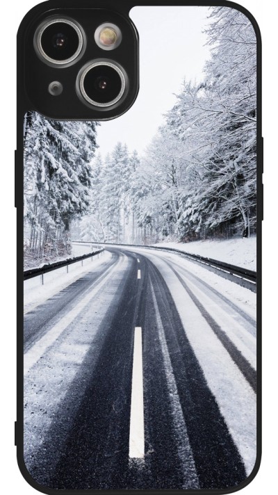Coque iPhone 14 - Silicone rigide noir Winter 22 Snowy Road