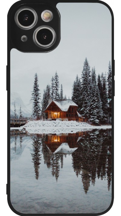 iPhone 14 Case Hülle - Silikon schwarz Winter 25 Winter house forest afternoon