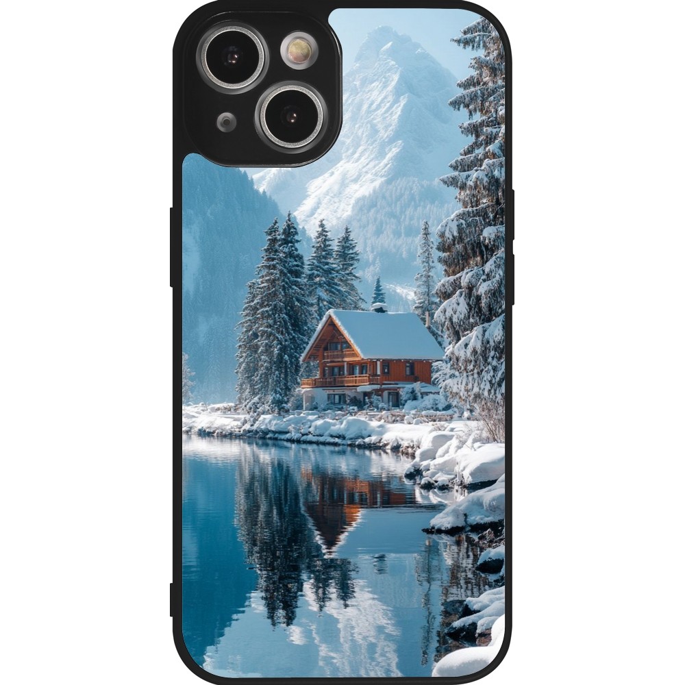 iPhone 14 Case Hülle - Silikon schwarz Winter 25 Winter house forest day