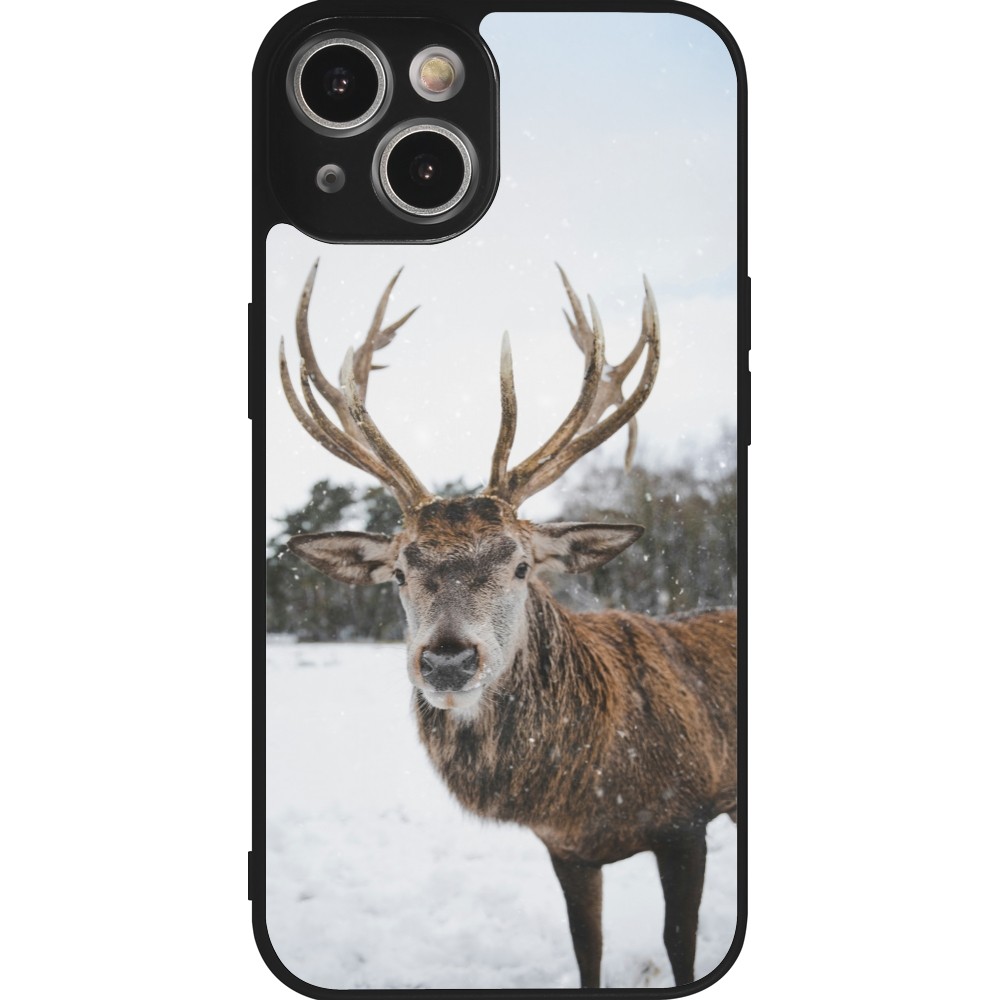 Coque iPhone 14 - Silicone rigide noir Winter 25 Winter reindeer
