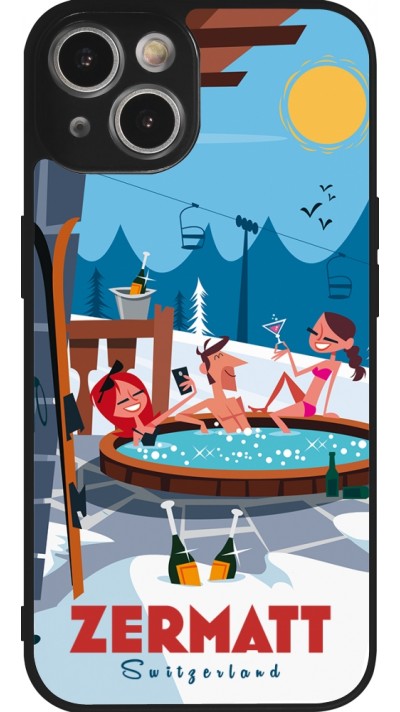 Coque iPhone 14 - Silicone rigide noir Zermatt Mountain Jacuzzi