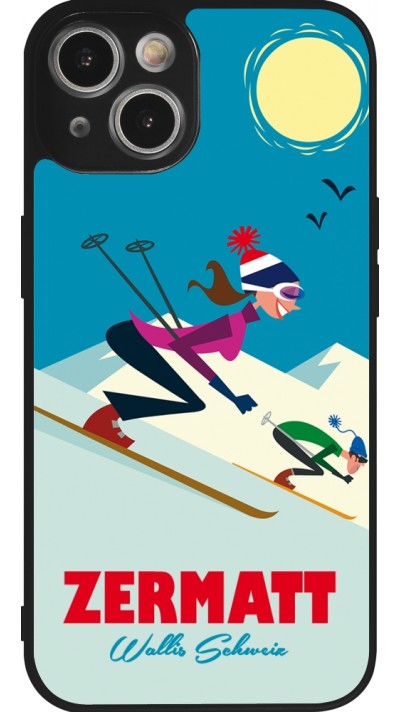 Coque iPhone 14 - Silicone rigide noir Zermatt Ski Downhill