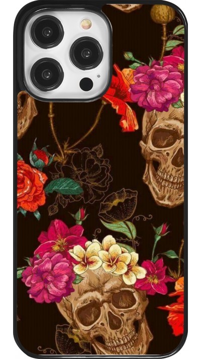 Coque iPhone 14 Pro Max - Skulls and flowers