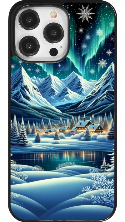 Coque iPhone 14 Pro Max - Snowy Mountain Village Lake night