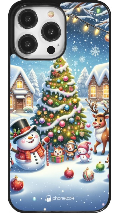 iPhone 14 Pro Max Case Hülle - Weihnachten 2023 Schneemann und Tannenbaum