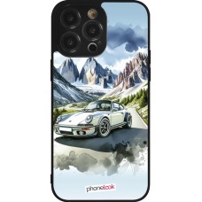Coque iPhone 14 Pro Max - Silicone rigide noir Porsche 911 Mountain Watercolor