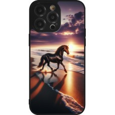 iPhone 14 Pro Max Case Hülle - Silikon schwarz Pferd majestätisch Strand