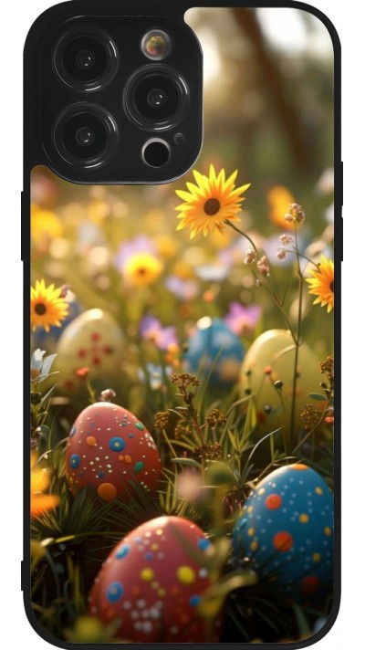 Coque iPhone 14 Pro Max - Silicone rigide noir Easter 2026 Decorated eggs