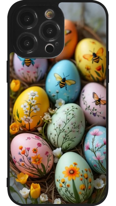Coque iPhone 14 Pro Max - Silicone rigide noir Easter 2026 Eggs with bees