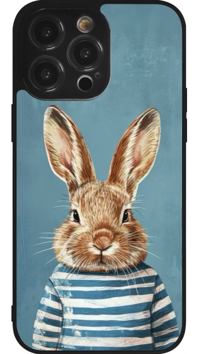 Coque iPhone 14 Pro Max - Silicone rigide noir Easter 2026 Rabbit navy