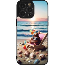 iPhone 14 Pro Max Case Hülle - Silikon schwarz Kackhaufen Emoji auf Liegestuhl