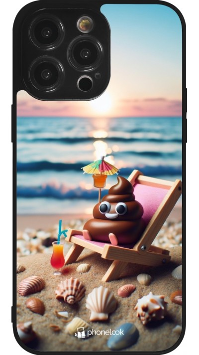 iPhone 14 Pro Max Case Hülle - Silikon schwarz Kackhaufen Emoji auf Liegestuhl