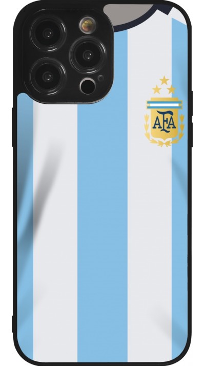 Coque iPhone 14 Pro Max - Silicone rigide noir Maillot de football Argentine 2022 personnalisable